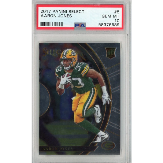 PSA graded Aaron Jones 2017 Panini Select rookie card from professional sports authenticator