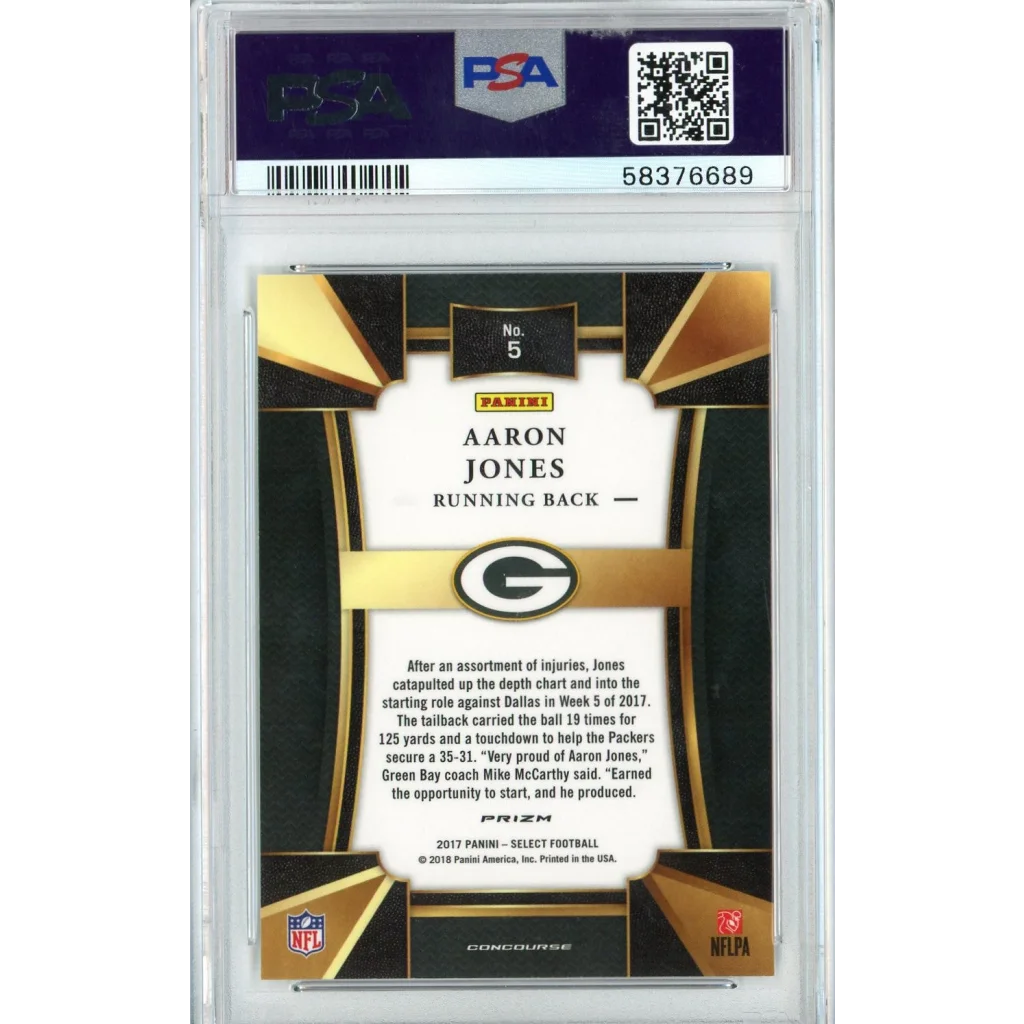 PSA graded Aaron Jones 2017 Panini Select rookie card from professional sports authenticator