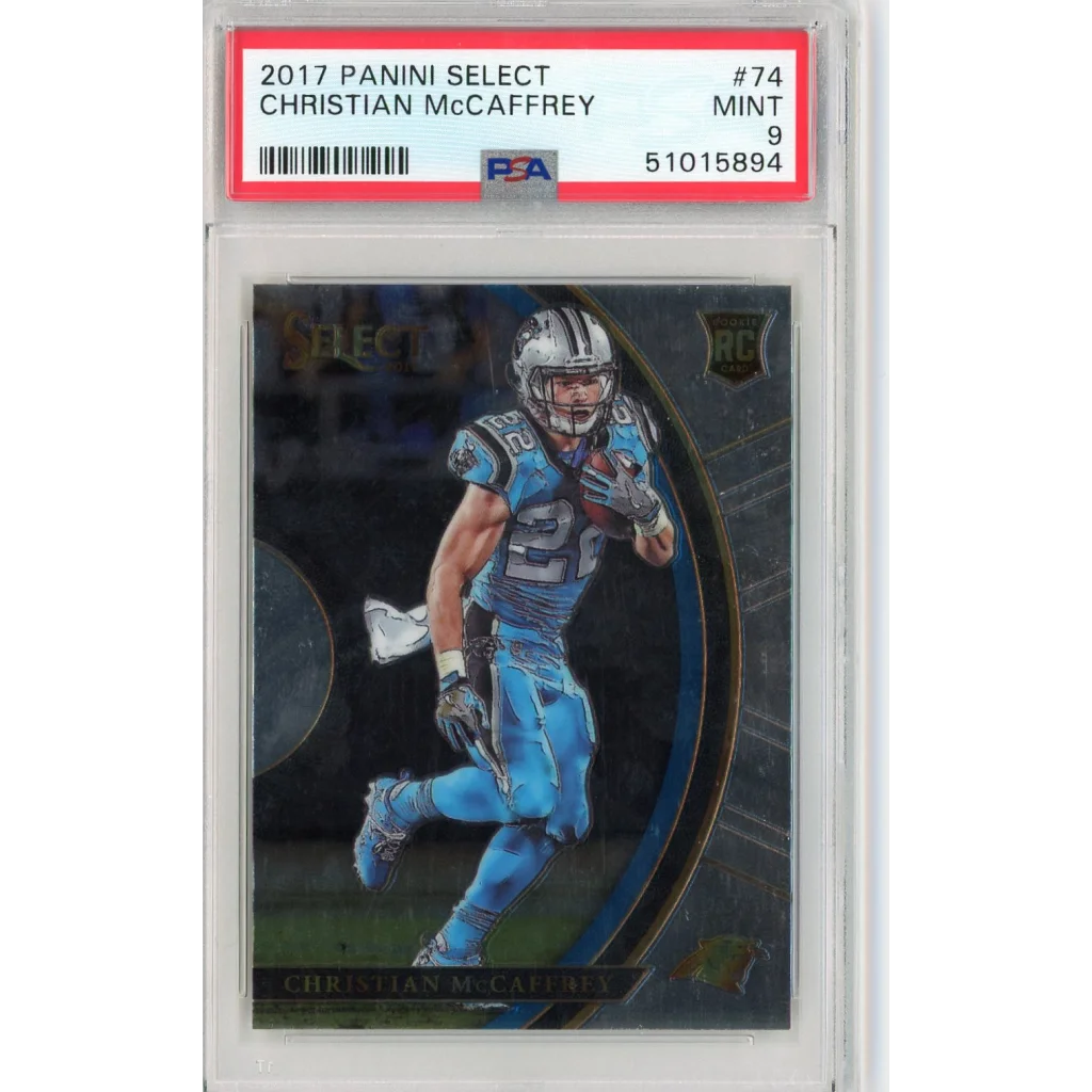 PSA 9 Christian McCaffrey 2017 Panini Select rookie card Mint Gem image