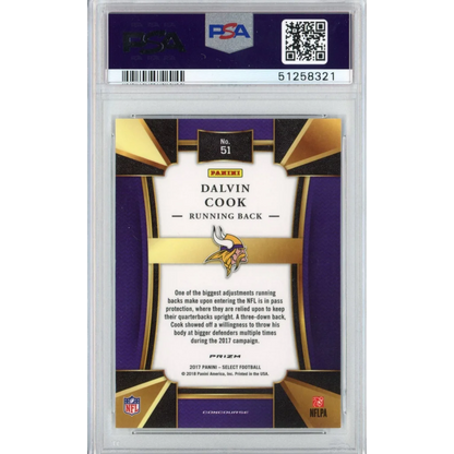 Graded 2017 Panini Select Dalvin Cook #51 Rookie RC Football Card PSA 10 Gem Mint | PSA 10 Gem Mint Graded Rookie Card | vintageantiquesgifts.com