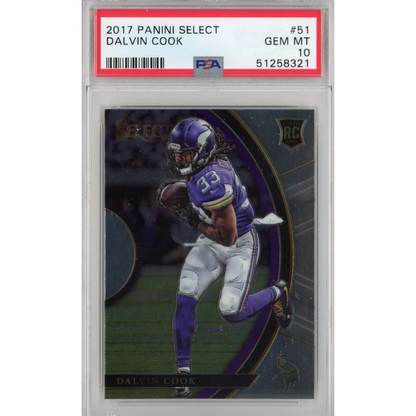 Graded 2017 Panini Select Dalvin Cook #51 Rookie RC Football Card PSA 10 Gem Mint | Hall of Fame Sports Memorabilia | vintageantiquesgifts.com