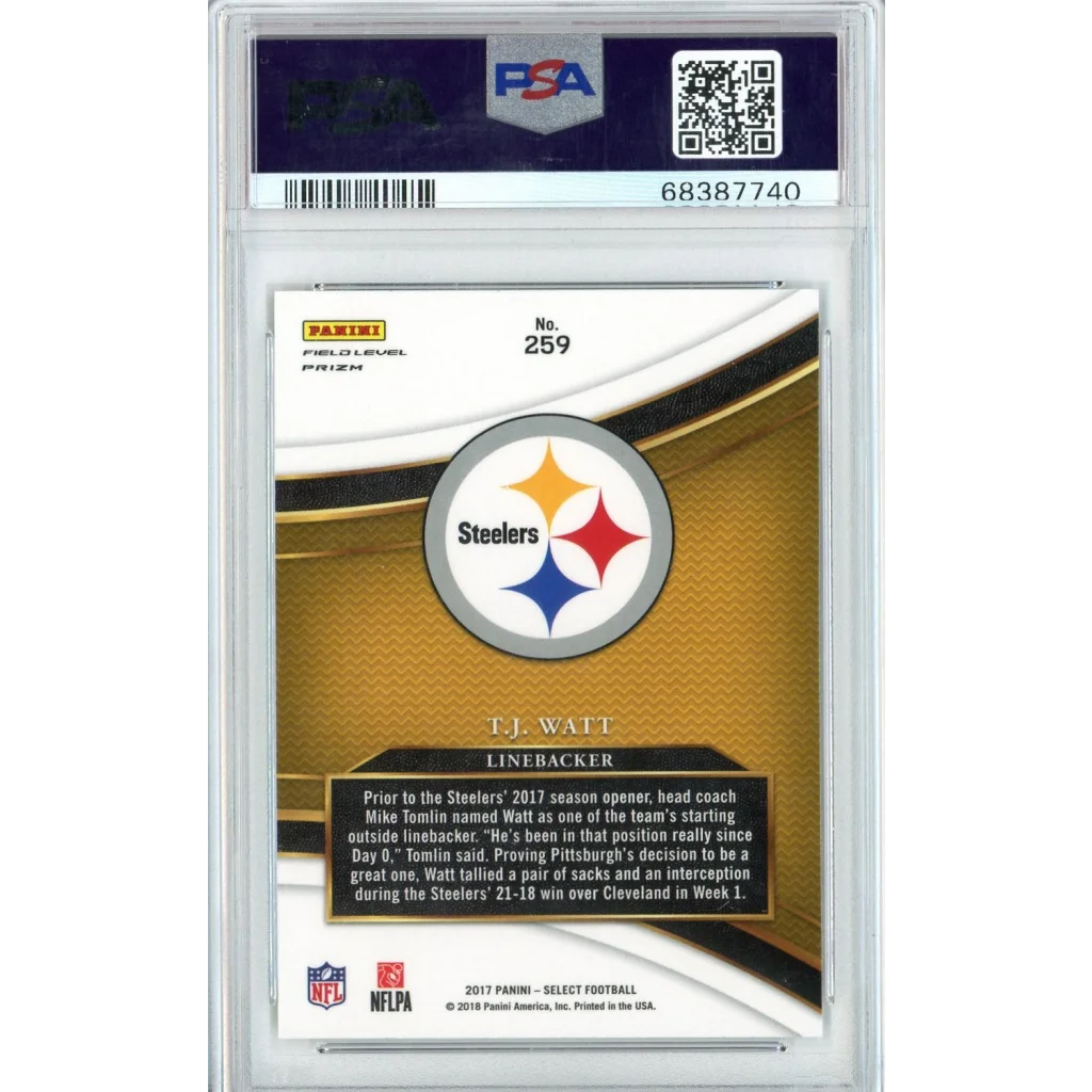 Graded 2017 Panini Select TJ Watt #259 Rookie RC Football Card PSA 10 Gem Mint | PSA 10 Gem Mint Graded Rookie Card | vintageantiquesgifts.com