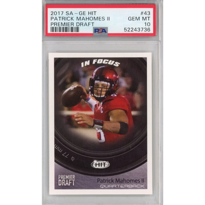 Graded 2017 Sage SA-GE Hit Patrick Mahomes II #43 Premier Draft Rookie RC Football Card PSA 10 Gem Mint | Hall of Fame Sports Memorabilia | vintageantiquesgifts.com