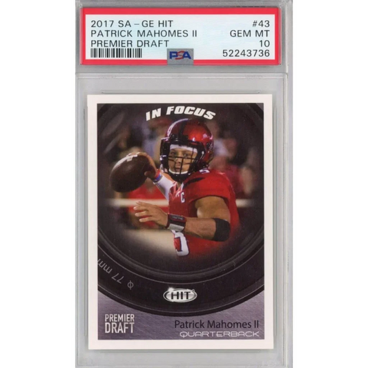 Graded 2017 Sage SA-GE Hit Patrick Mahomes II #43 Premier Draft Rookie RC Football Card PSA 10 Gem Mint | Hall of Fame Sports Memorabilia | vintageantiquesgifts.com