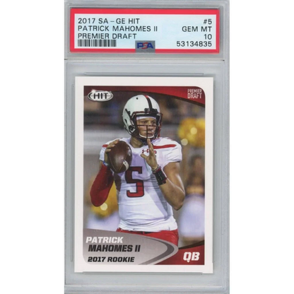 Graded 2017 Sage SA-GE Hit Patrick Mahomes II #5 Premier Draft Rookie RC Football Card PSA 10 Gem Mint | Hall of Fame Sports Memorabilia | vintageantiquesgifts.com