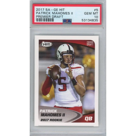 Graded 2017 Sage SA-GE Hit Patrick Mahomes II #5 Premier Draft Rookie RC Football Card PSA 10 Gem Mint | Hall of Fame Sports Memorabilia | vintageantiquesgifts.com
