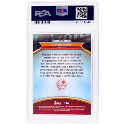 Graded 2017 Topps Bowman Chrome Gleyber Torres #AFLGT 2016 AFL Fall Stars Rookie RC Baseball Card PSA 10 Gem Mint | PSA 10 Gem Mint Graded Rookie Card | vintageantiquesgifts.com