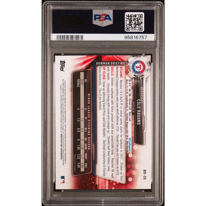 Graded 2017 Bowman Draft Cole Ragans Rookie Card in PSA holder