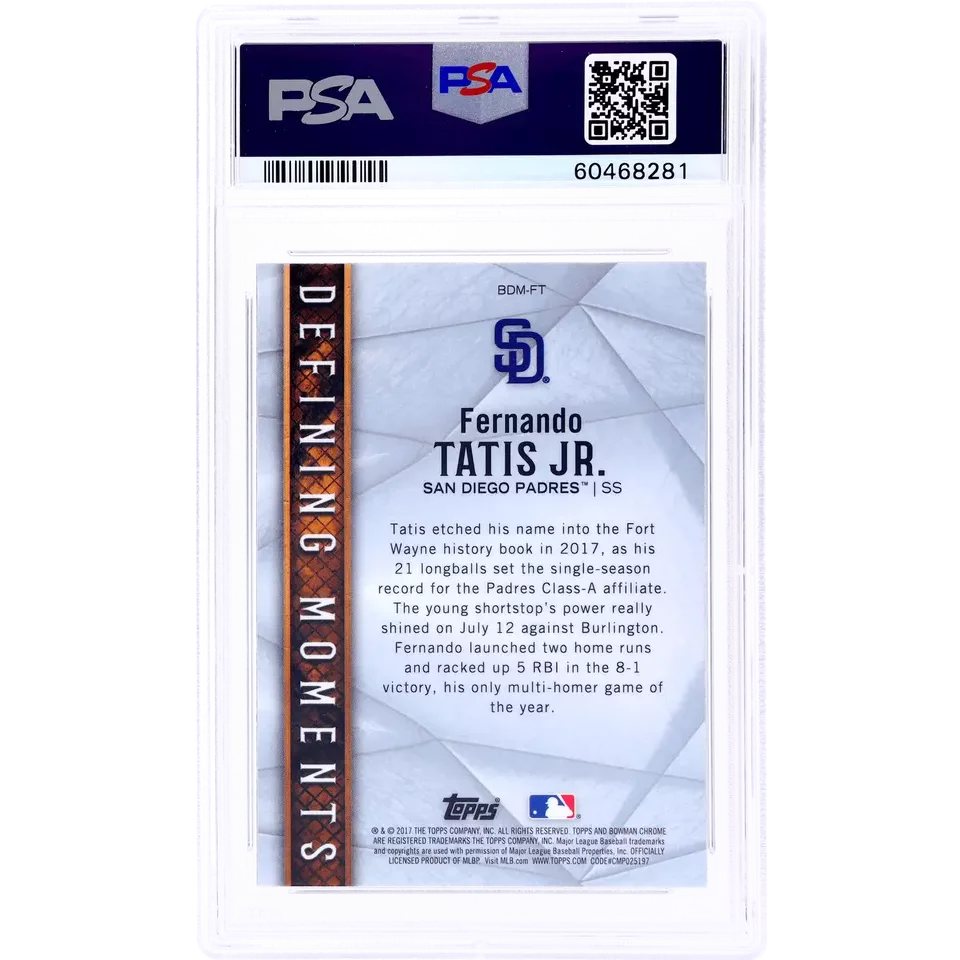 Graded PSA 10 Gem Mint 2017 Topps Bowman Draft Fernando Tatis Jr. Rookie Card