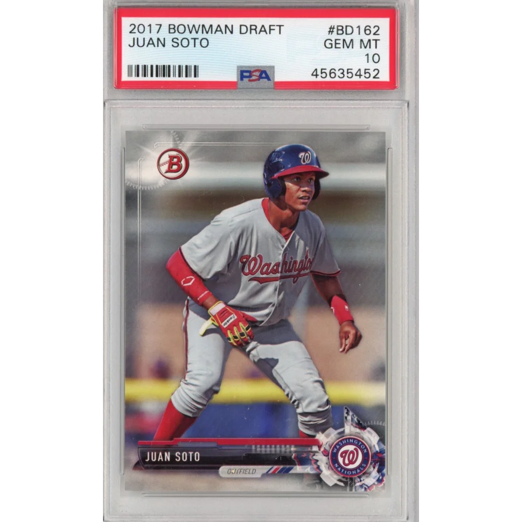 Graded 2017 Topps Bowman Draft Juan Soto #BD162 Rookie RC Baseball Card PSA 10 Gem Mint | Hall of Fame Sports Memorabilia | vintageantiquesgifts.com