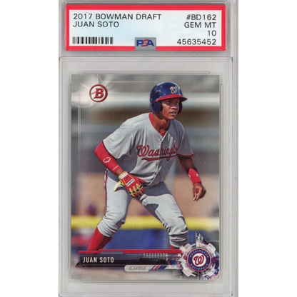 Graded 2017 Topps Bowman Draft Juan Soto #BD162 Rookie RC Baseball Card PSA 10 Gem Mint | Hall of Fame Sports Memorabilia | vintageantiquesgifts.com