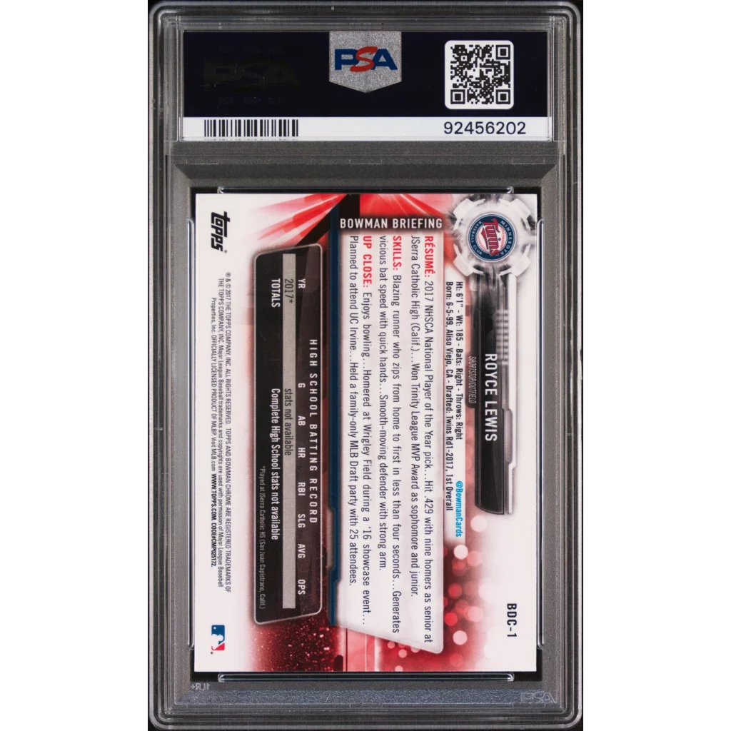 Graded 2017 Topps Bowman Draft Royce Lewis #BDC1 Chrome Batting Rookie RC Baseball Card PSA 10 Gem Mint | PSA 10 Gem Mint Graded Rookie Card | vintageantiquesgifts.com