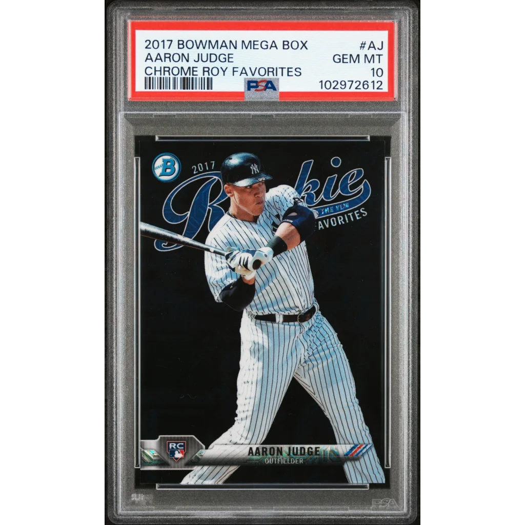 PSA graded 2017 Bowman Chrome Aaron Judge ROY Favorites baseball card display