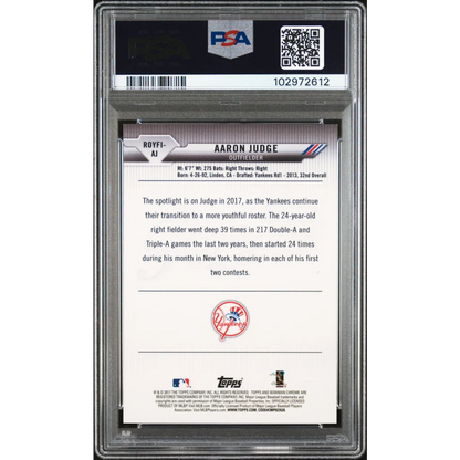 Graded 2017 Bowman Chrome Aaron Judge ROY baseball card in PSA holder
