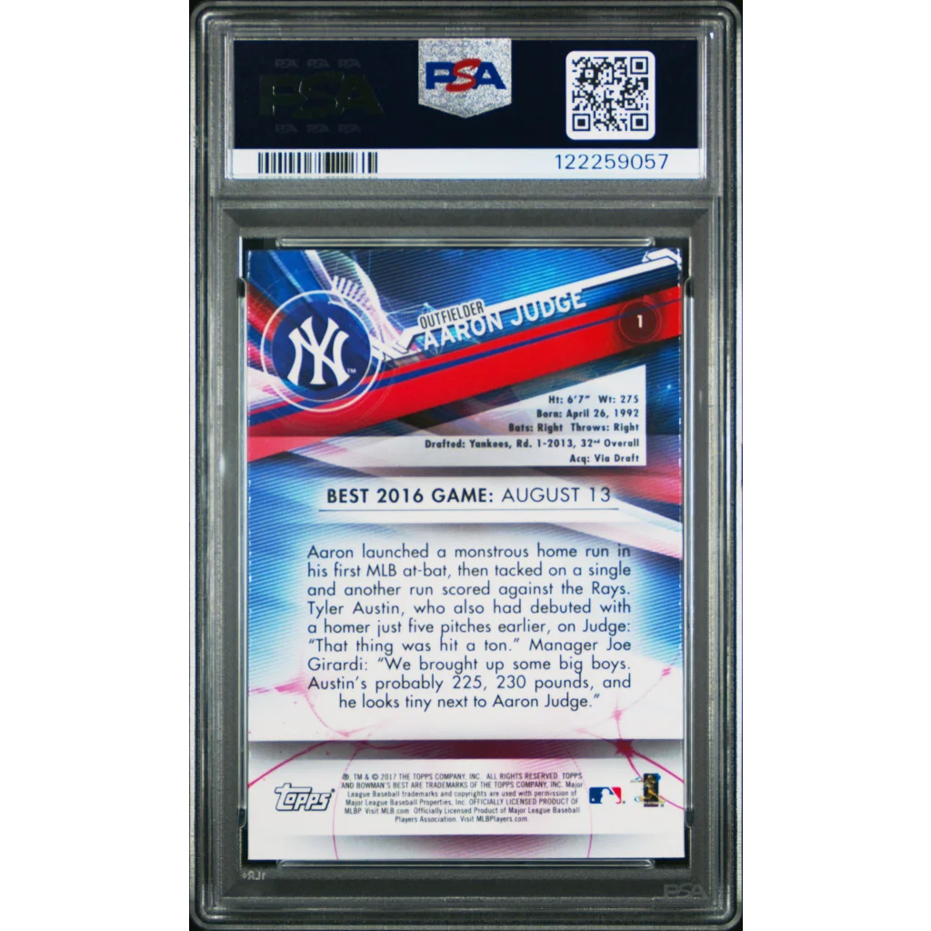 Graded 2017 Topps Bowmans Best Aaron Judge #1 Rookie RC Baseball Card PSA 10 Gem Mint | PSA 10 Gem Mint Graded Rookie Card | vintageantiquesgifts.com
