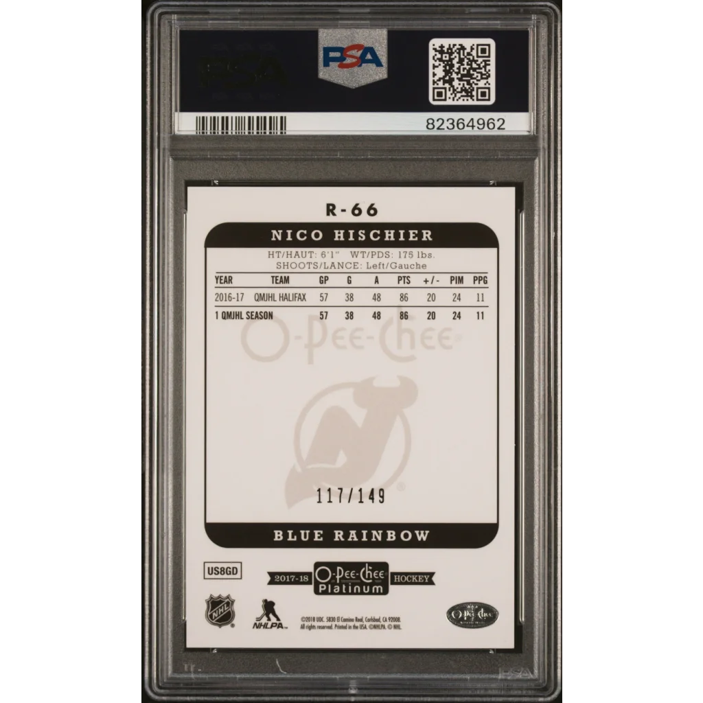 Graded PSA 10 Nico Hischier Retro Blue Rainbow Rookie Hockey Card