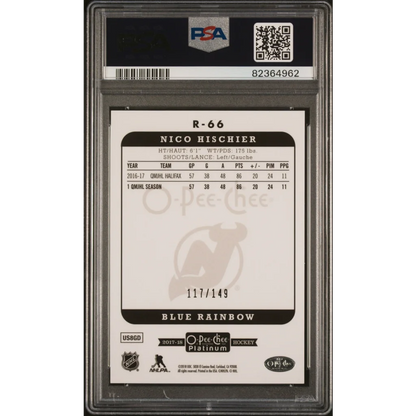 Graded PSA 10 Nico Hischier Retro Blue Rainbow Rookie Hockey Card