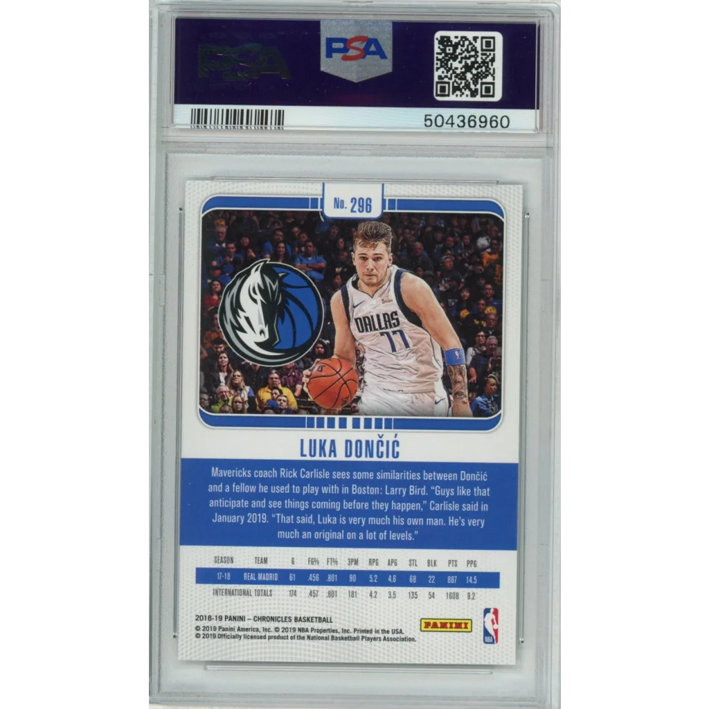 Graded 2018-19 Panini Chronicles Luka Doncic #296 Rookie RC Basketball Card PSA 10 Gem Mint | PSA 10 Gem Mint Graded Rookie Card | vintageantiquesgifts.com
