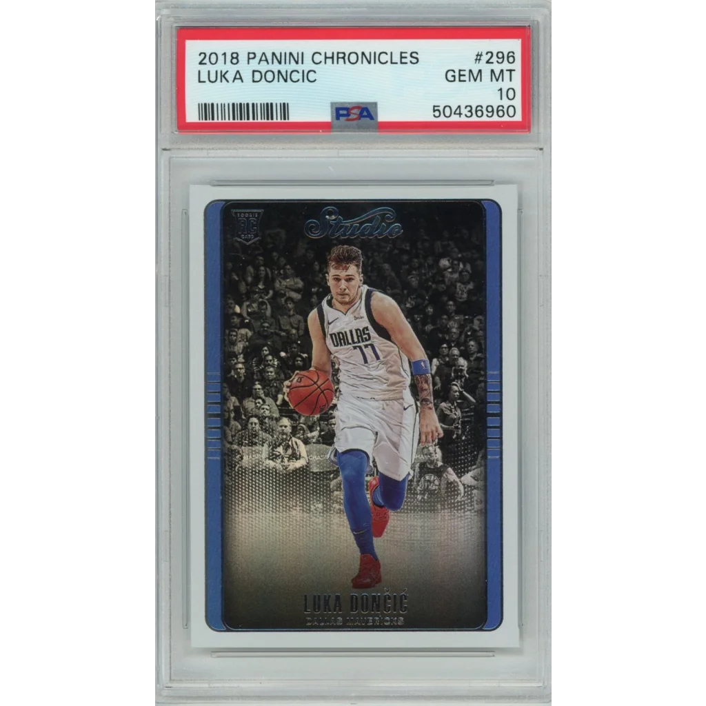 PSA graded Luka Doncic 2018 Panini Chronicles rookie card by professional sports authenticator