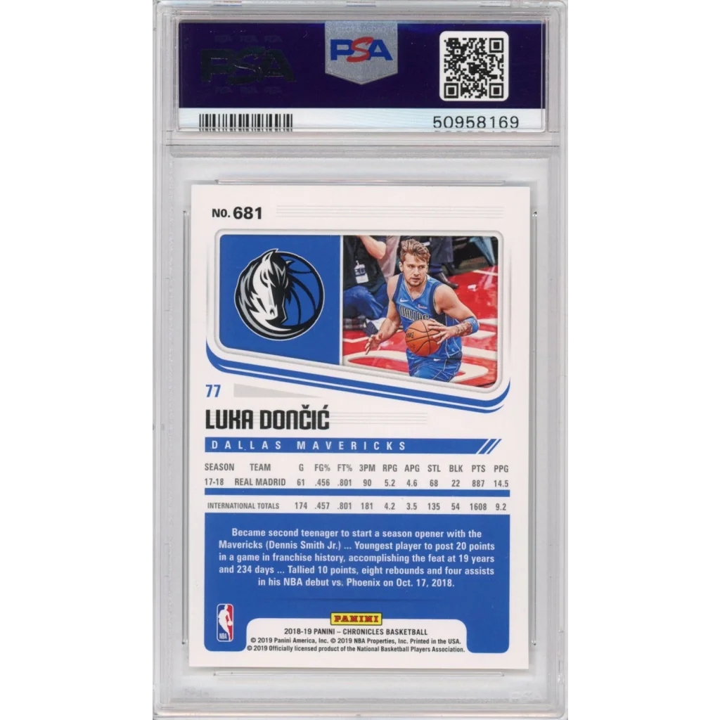 Graded Luka Dončić 2018 Panini Chronicles Rookie Card PSA 10 GEM MINT