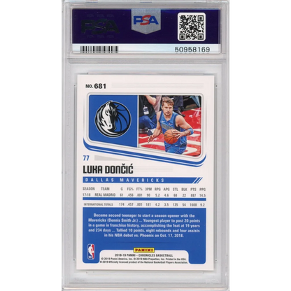 Graded Luka Dončić 2018 Panini Chronicles Rookie Card PSA 10 GEM MINT
