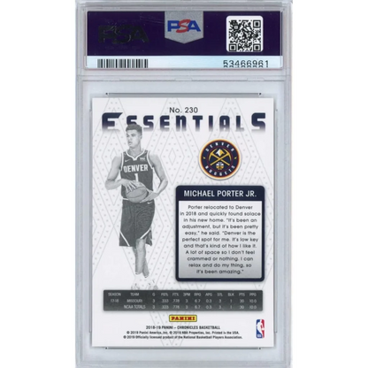 Graded 2018-19 Panini Chronicles Michael Porter Jr. #230 Rookie RC Basketball Card PSA 10 Gem Mint | PSA 10 Gem Mint Graded Rookie Card | vintageantiquesgifts.com