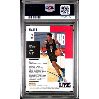 Graded 2018-19 Panini Chronicles Shai Gilgeous-Alexander 514 Rookie RC Basketball Card PSA 10 Gem Mint | PSA 10 Gem Mint Graded Rookie Card | vintageantiquesgifts.com