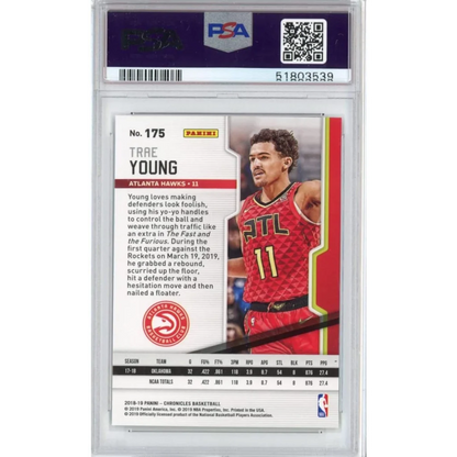 Back of graded PSA 10 Trae Young #11 Hawks rookie card jersey