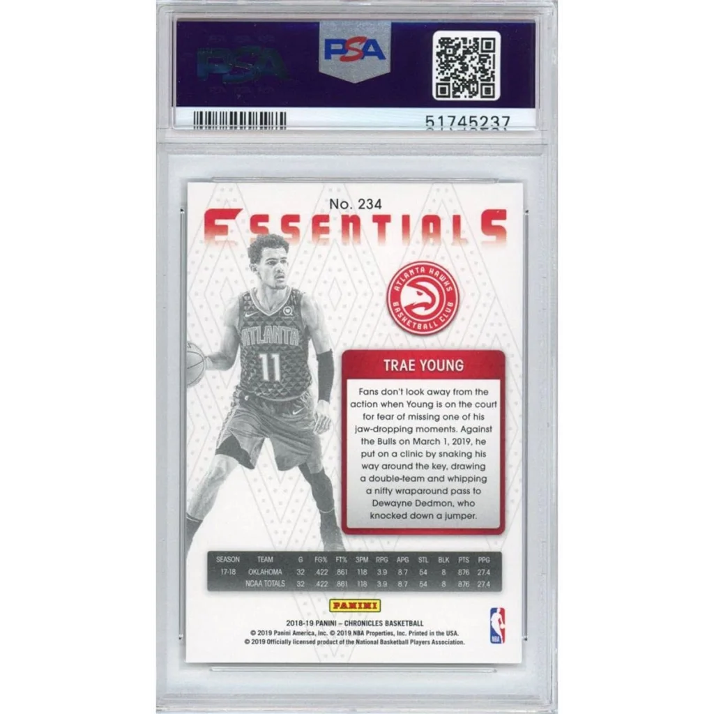 PSA Graded 2018 Panini Chronicles Trae Young Rookie Card basketball trading card