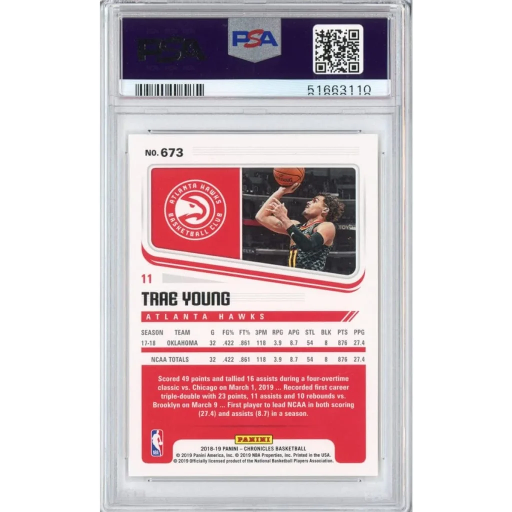 Graded 2018-19 Panini Chronicles Trae Young #673 Rookie RC Basketball Card PSA 10 Gem Mint | PSA 10 Gem Mint Graded Rookie Card | vintageantiquesgifts.com
