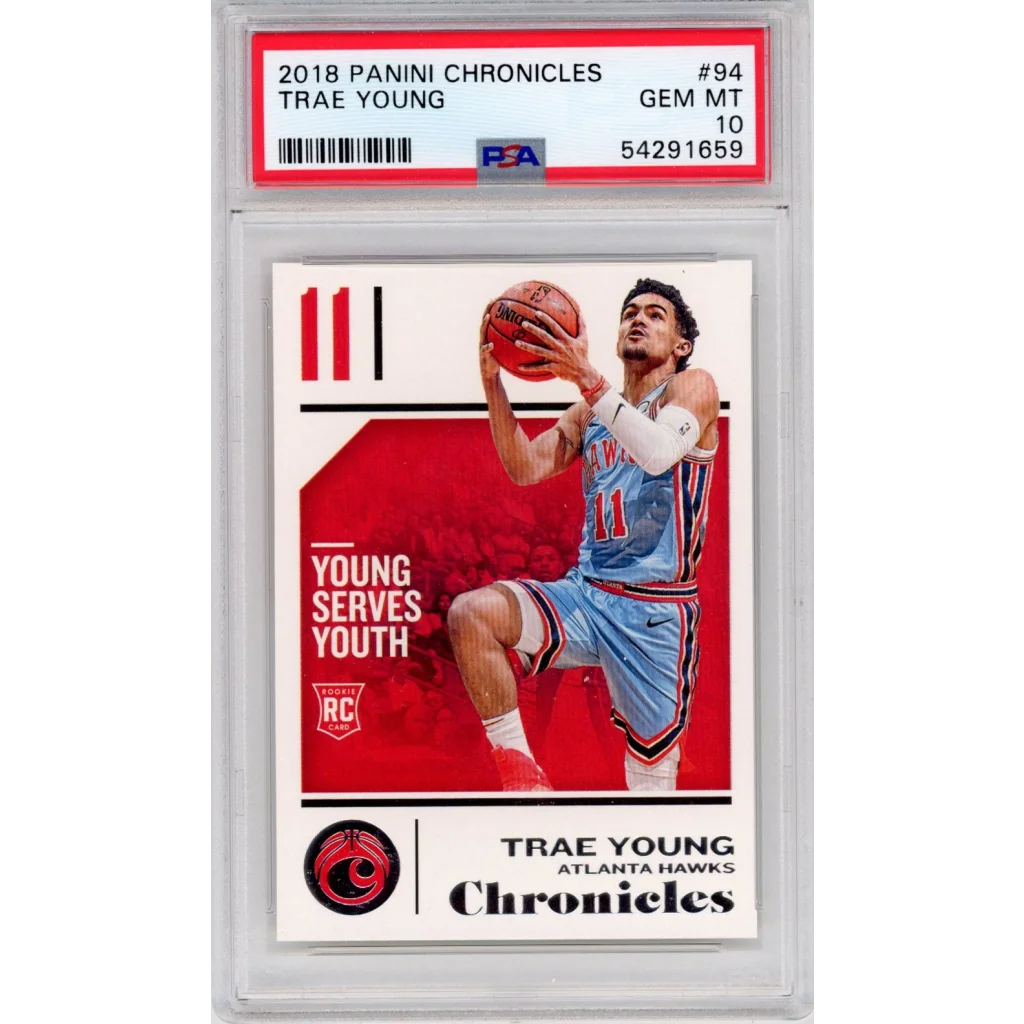 GEM MT 10 graded 2018 Panini Chronicles Trae Young Rookie Card #94 in perfect condition