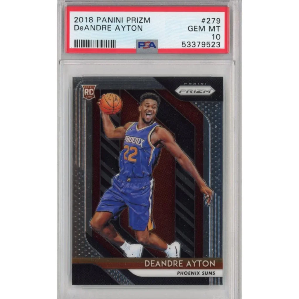 A graded Deandre Ayton 2018 Panini Prizm rookie card by Professional Sports Authenticator