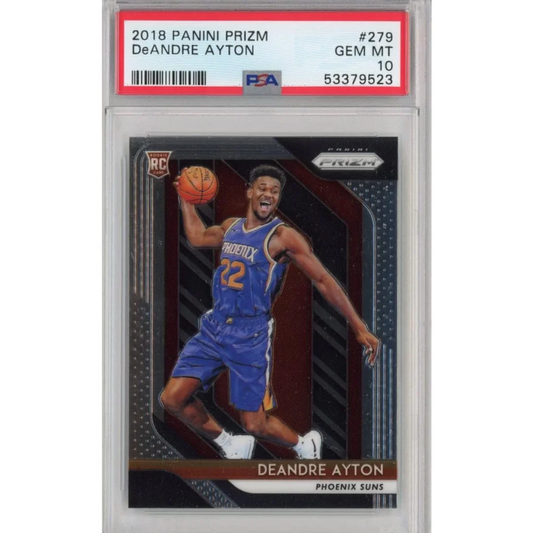A graded Deandre Ayton 2018 Panini Prizm rookie card by Professional Sports Authenticator