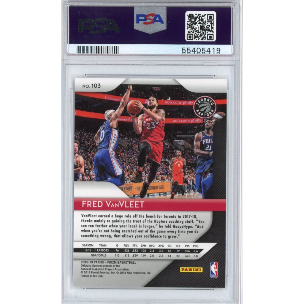 A graded 2018 Panini Prizm Fred VanVleet basketball card from PSA