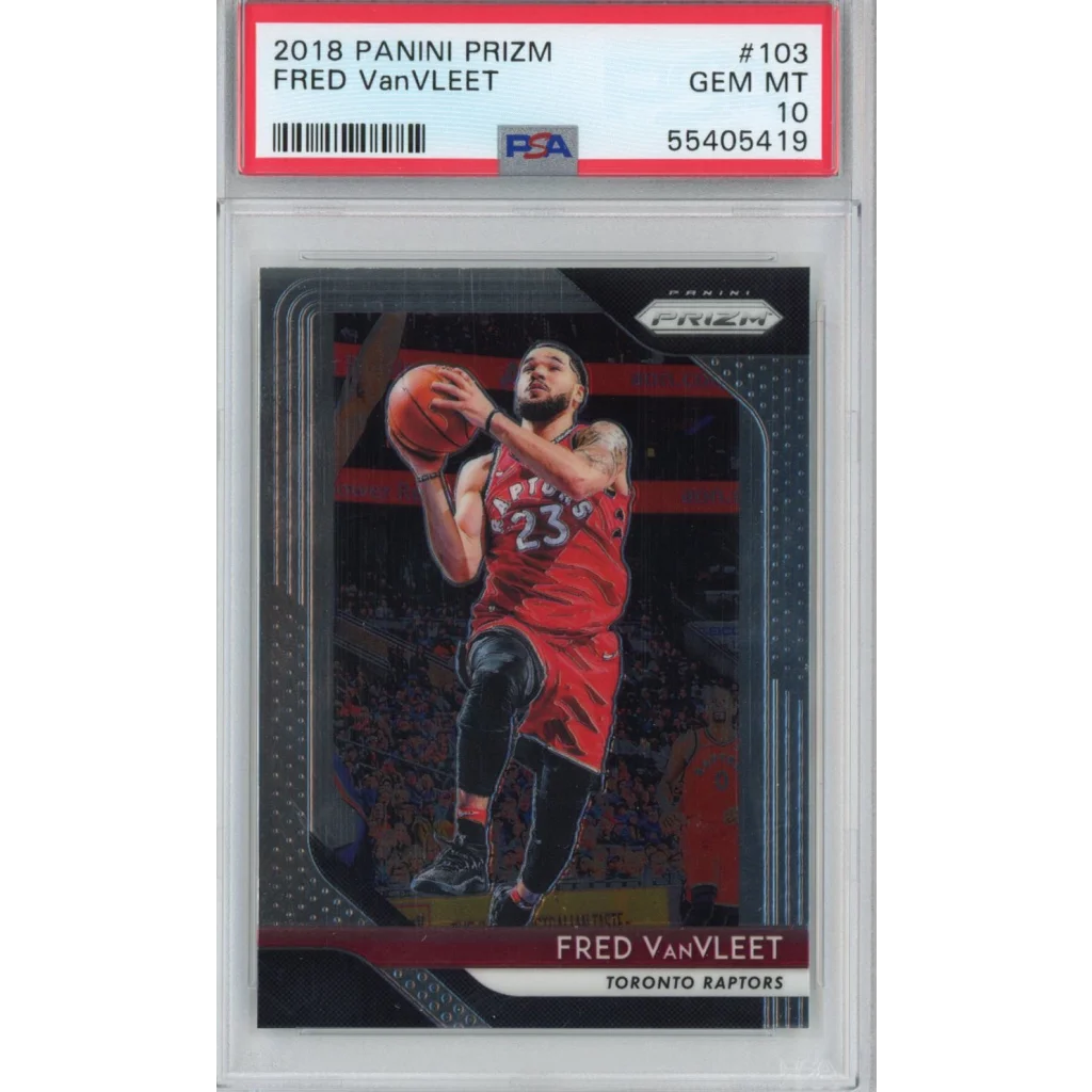 PSA graded 2018 Panini Prizm Fred VanVleet basketball card on display