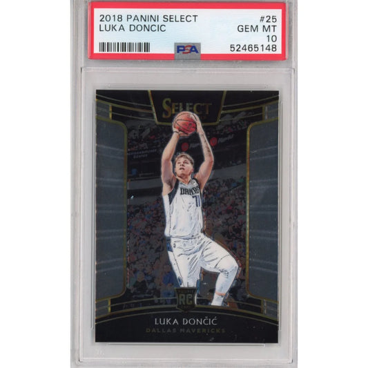 Graded 2018 Panini Select Luka Dončić Rookie Card in PSA case