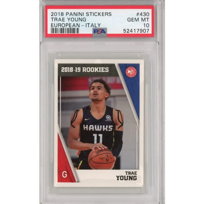 PSA graded Trae Young rookie card from 2018 NBA Hoops in the Treasure collection