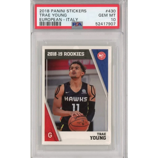 PSA graded Trae Young rookie card from 2018 NBA Hoops in the Treasure collection