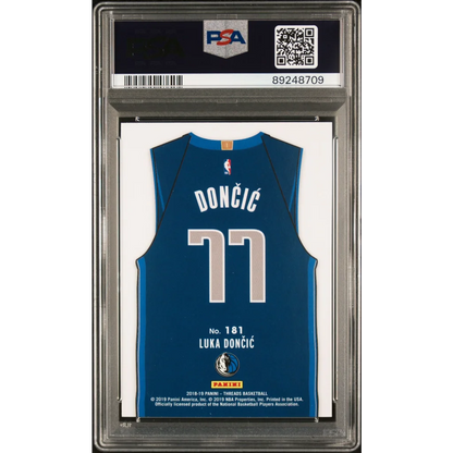 Graded 2018-19 Panini Threads luka doncic rookie basketball card psa 10 featuring blue jersey with white silver lettering