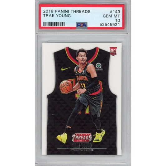 PSA graded 2018 Panini Threads Trae Young rookie basketball card on display