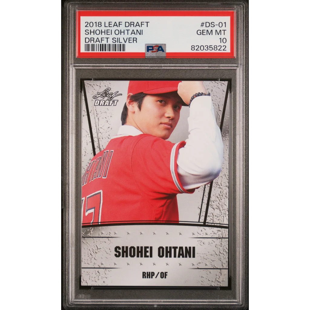 Graded 2018 leaf draft shohei ohtani red and white rookie baseball card in psa 10 gem mint slab