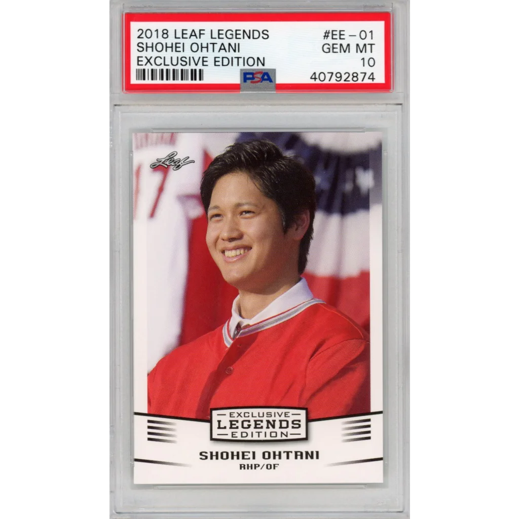 Graded 2018 leaf legends shohei ohtani #ee-01 rookie baseball card psa 10 gem mint in protective casing