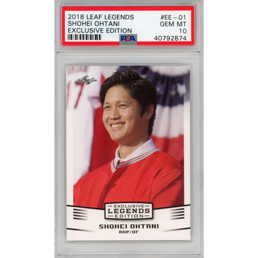 Graded 2018 leaf legends shohei ohtani #ee-01 rookie baseball card psa 10 gem mint in protective casing