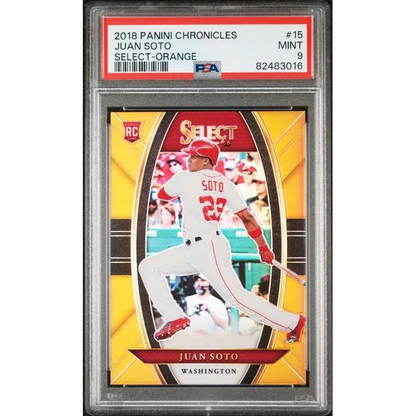 Graded 2018 Panini Chronicles Juan Soto 15 199 Select Orange Rookie RC Baseball Card PSA 9 Mint | Hall of Fame Sports Memorabilia | vintageantiquesgifts.com