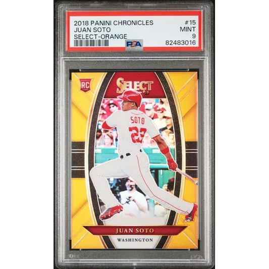 Graded 2018 Panini Chronicles Juan Soto 15 199 Select Orange Rookie RC Baseball Card PSA 9 Mint | Hall of Fame Sports Memorabilia | vintageantiquesgifts.com