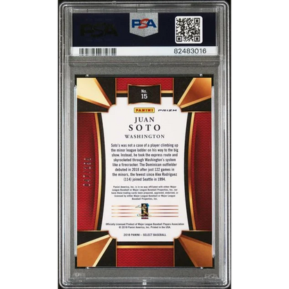 Graded 2018 Panini Chronicles Juan Soto 15 199 Select Orange Rookie RC Baseball Card PSA 9 Mint | PSA 9 Mint Graded Rookie Card | vintageantiquesgifts.com
