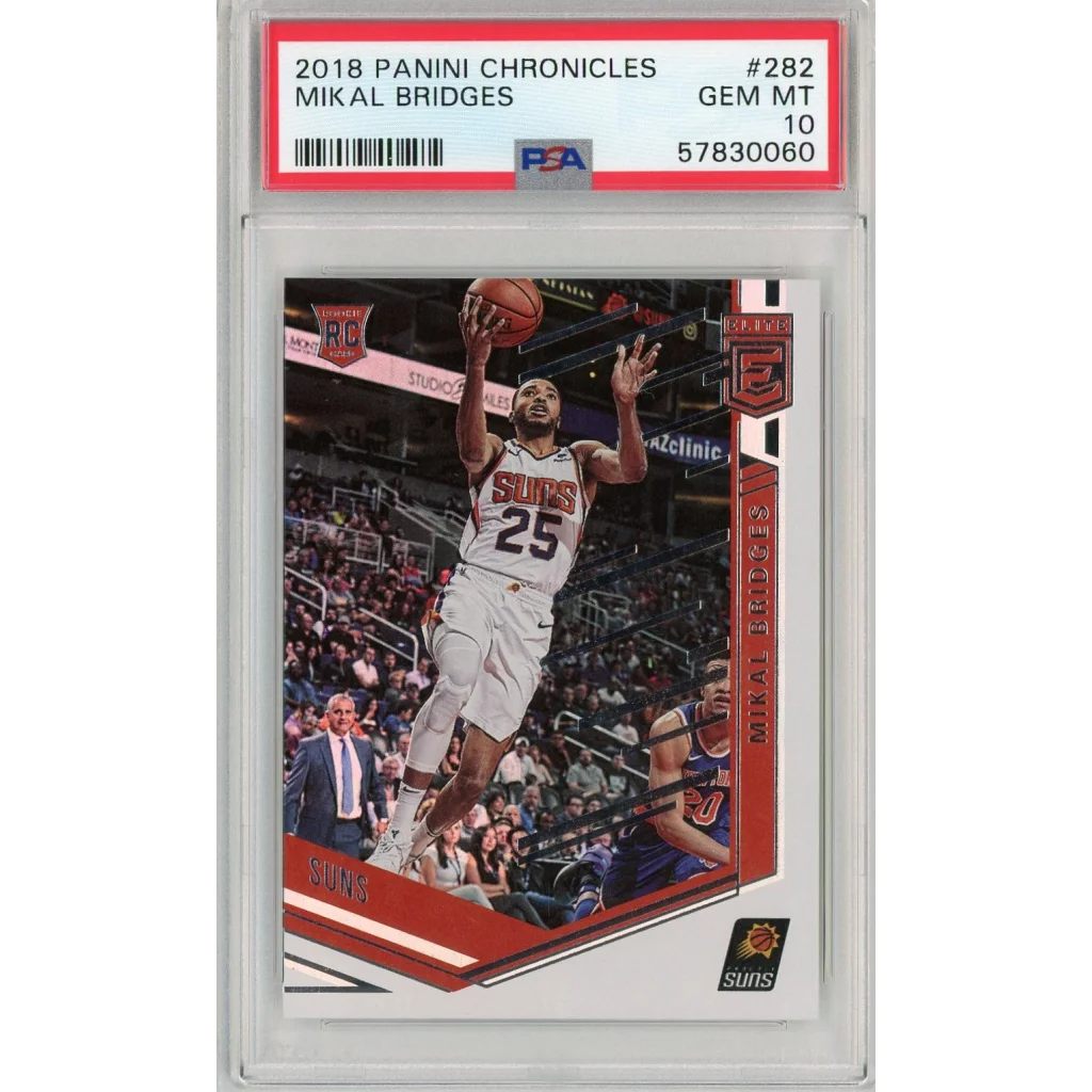 Graded 2018 Panini Chronicles Mikal Bridges basketball card in PSA case