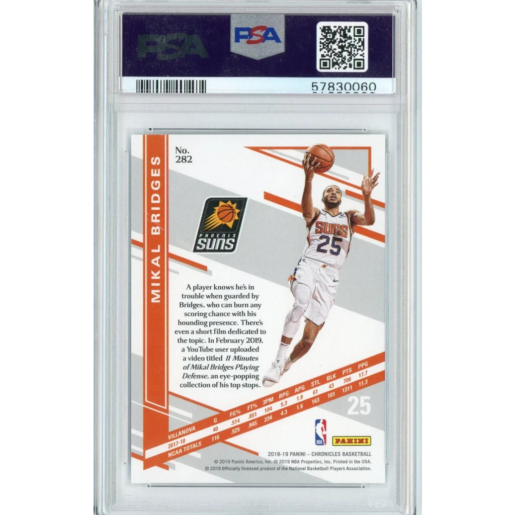 Graded 2018 Panini Chronicles Mikal Bridges #282 Rookie RC Basketball Card PSA 10 Gem Mint | PSA 10 Gem Mint Graded Rookie Card | vintageantiquesgifts.com