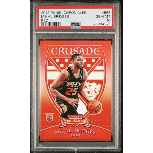 Graded 2018 Panini Chronicles Mikal Bridges #555 Red #/149 Rookie RC Basketball Card PSA 10 Gem Mint | Hall of Fame Sports Memorabilia | vintageantiquesgifts.com