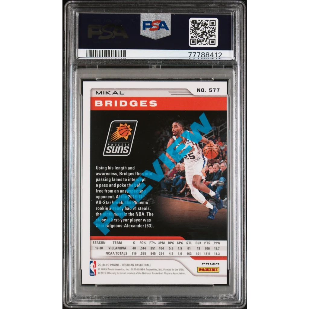 PSA Graded Mikal Bridges 2018 Panini Chronicles Rookie Card basketball trading card